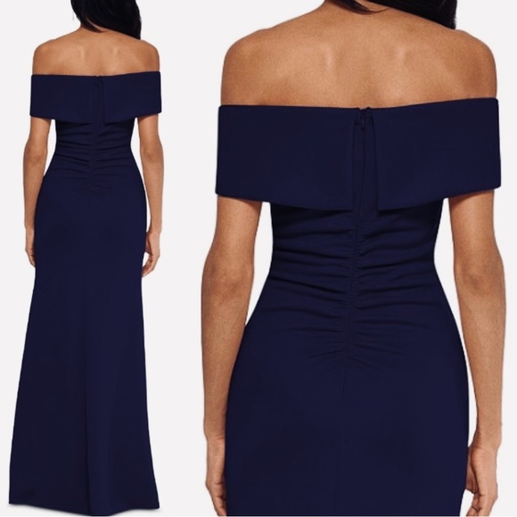 X. By XSCAPE
Off-The-Shoulder
Ruched Gown navy Blue size 4 or 14 - Picture 9 of 14